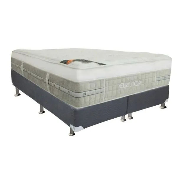 Cama Box Queen: Colchão Molas Ensacadas Castor Pocket Summer Winter + Base Crc Suede Gray(158X198)