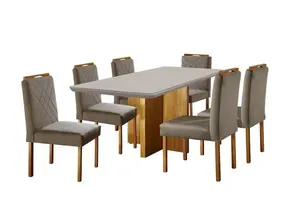 Mesa com 6 Cadeiras Diamante Vidro Off White - Mundial