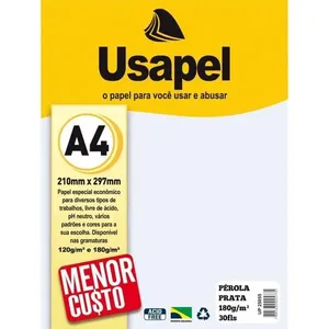 Papel A4 Perolado Filiperson Usapel Prata 180g Multiuso Convites Lembranças Cardápios Papel A4 Perolado Filiperson Usapel Prata 180g Multiuso