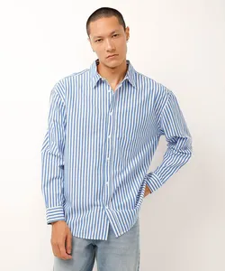 camisa oversized de algodão listrada azul G