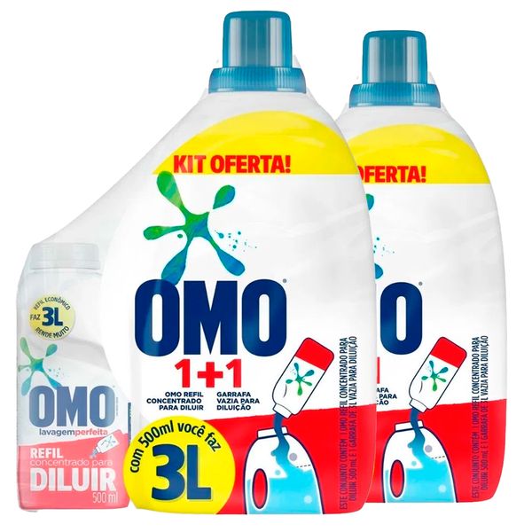 Kit Sabão Liquido Omo Concentrado 500ml Faz 3 Litros Com 2 Unidades