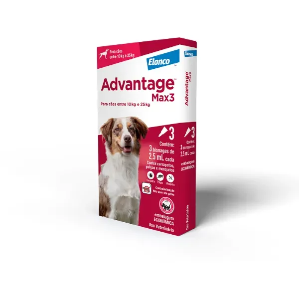Antipulgas Advantage Max3 Cães 10kg a 25kg 3 pipetas