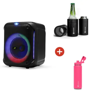 Caixa de Som Bluetooth TWS GET, Cube 2 + Can Cooler Goldentec para Lata e Long neck Preto + Garrafa Térmica Inox Goldentec GT Colors 750ml Rosa Pink