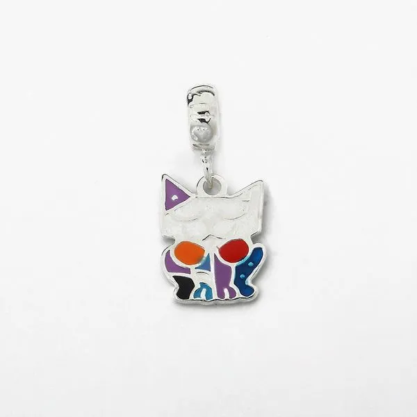 Berloque Gato Esmaltado Colorido Prata 925