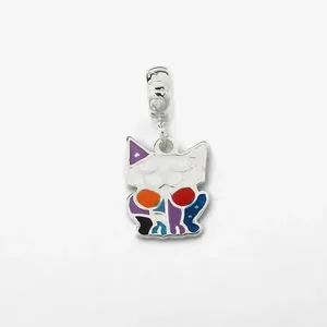 Berloque Gato Esmaltado Colorido Prata 925