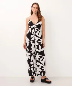 macacão de viscose alça fina folhagem preto M