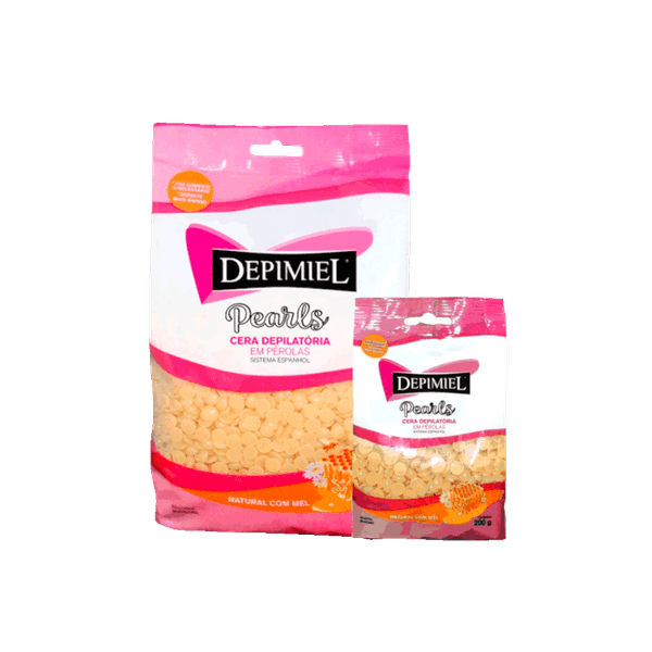 Kit Depimiel Cera Depilatória Granulada Mel 1000g + Cera Natural Em Pérolas Mel 200g