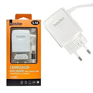 Carregador Rápido Celular 3 USB Micro USB V8 5.1A Cor Branco