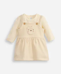 salopete de algodão infantil com body gatinha bege 6-9