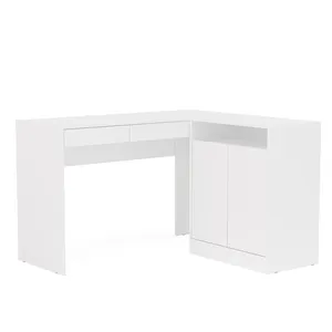 Mesa de Canto para Computador Politorno Portugal com 2 Gavetas e 2 Portas Branco