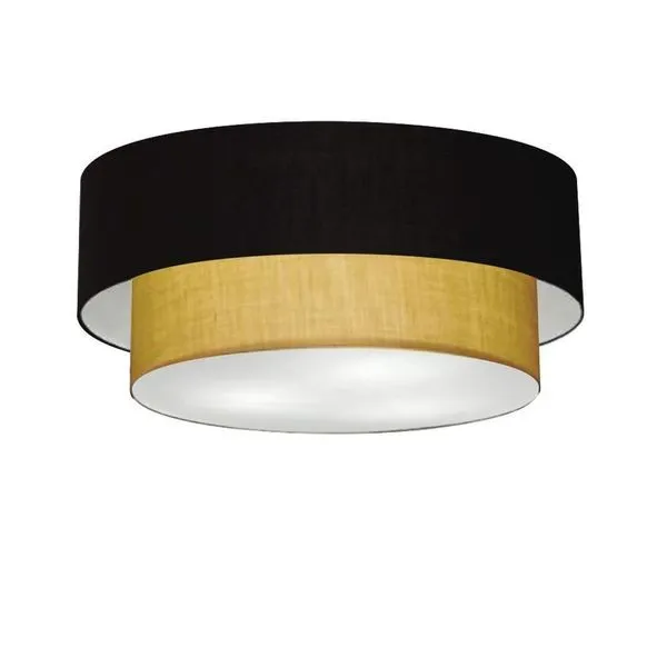 Plafon de Teto Md-3024 Duplo Cilíndrico de Sobrepor com Cúpula em Tecido preto-palha Vivare Brasil Iluminação Plafon de Teto Md-3024 Duplo Cilíndrico com Cúpula em Tecido preto-palha Vivare Brasil Iluminação