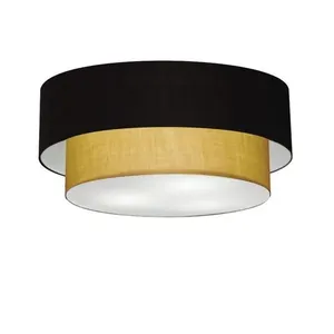 Plafon de Teto Md-3024 Duplo Cilíndrico de Sobrepor com Cúpula em Tecido preto-palha Vivare Brasil Iluminação Plafon de Teto Md-3024 Duplo Cilíndrico com Cúpula em Tecido preto-palha Vivare Brasil Iluminação