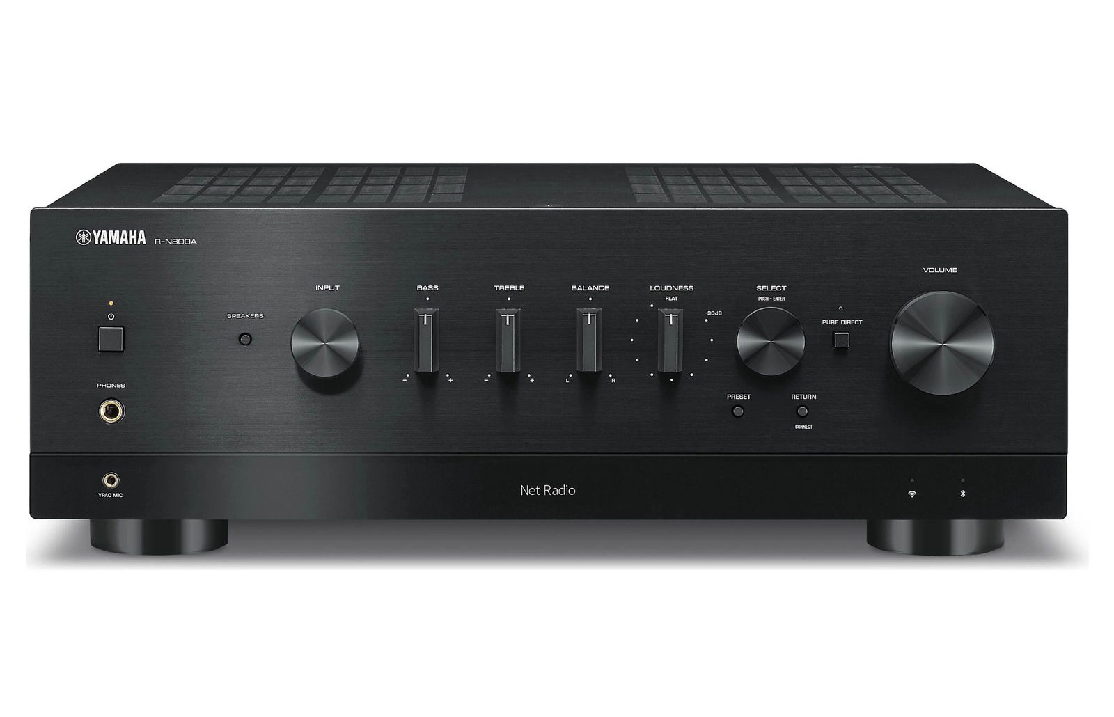 Receiver Estéreo Yamaha R-N800A com Wi-Fi, Bluetooth, AirPlay 2, DAC ESS 32-bit, YPAO e 100W RMS por Canal - Preto