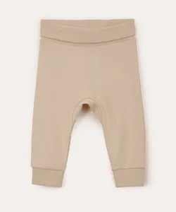 calça saruel infantil de algodão peruano cós e barra dobrável bege 18-24