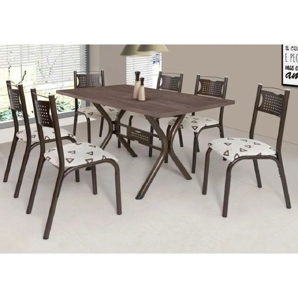 Conjunto Mesa de Jantar 74cm x 59cm 6 Cadeiras Ciplafe | Bronze/Bege
