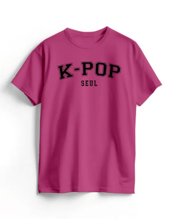 Camiseta Algodão Rosa K-Pop College 12 / Rosa