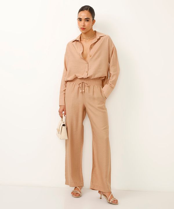 calça pantalona de viscose cós com elástico bege 40