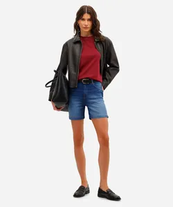 bermuda feminina jeans cintura alta com fendas azul 44
