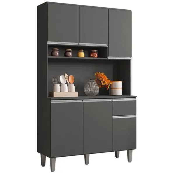 Kit Cozinha Compacta 6 Portas 105 Cm Marcia Cinza Reajl Moveis Cinza