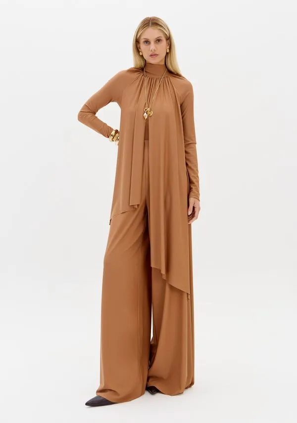 Calça Pantalona De Cintura Alta Bege GG