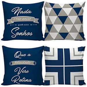 Kit Capa Almofada Estampa Felicidade Microfibra Azul e Cinza Sortido 40x40cm 2 Peças CAL112132 - Nsw Decor