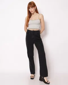 Calça Jeans Feminina com Aplicação Brilho Preta 36