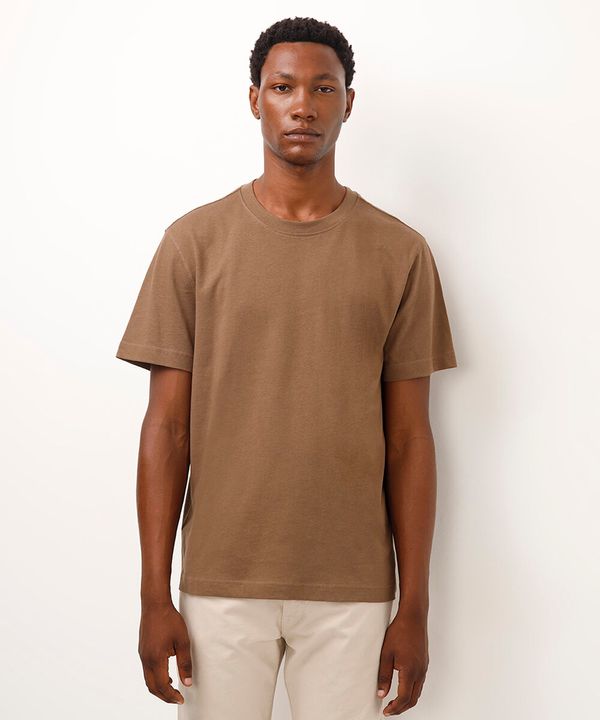camiseta de algodão manga curta bege M