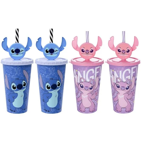 4 Copos Angel e Stitch Orelhas Festa Infantil Lembrancinha