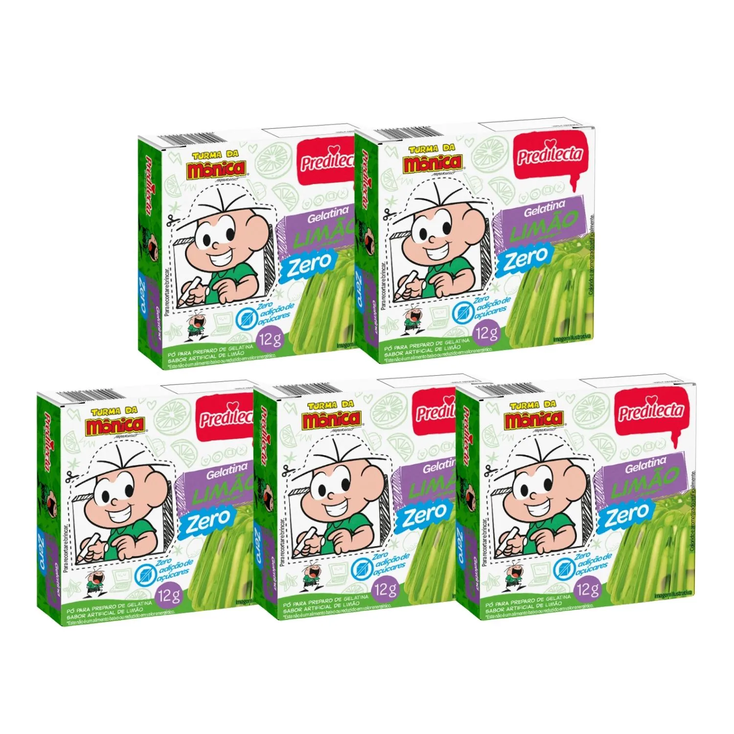 Kit Gelatina Zero Açúcar Limão Predilecta - 5 Unidades 12g