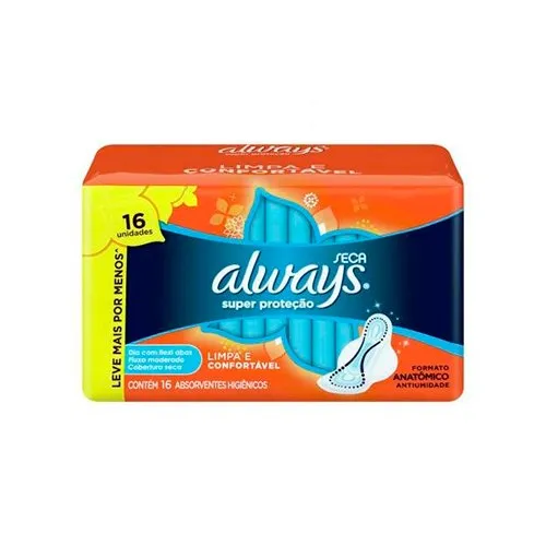 Absorvente Always Super Proteção Cobertura Seca com Abas com 16 unidades