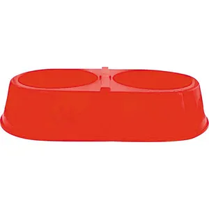 Comedouro Duplo Pet Injet 900ml Patinhas Vermelho