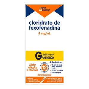 Antialérgico Cloridrato de Fexofenadina 6mg Genérico Nova Química Framboesa 60ml Suspenção Oral + Seringa Dosadora