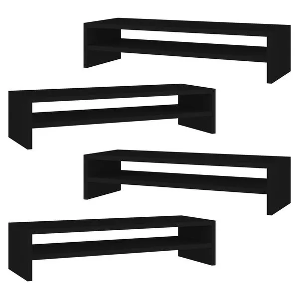 Kit 04 Suportes para Monitor Soft Elevado 65cm em MDF com Prateleira Preto Abmaza Kit 04 Suportes para Monitor Soft Elevado MDF com Prateleira Preto Abmaza