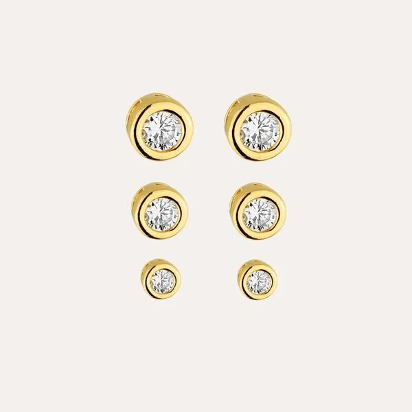 Brincos Femininos Milliá Trio de Ponto de Luz Folheado a Ouro 18k Metal 0,3cm 0,6cm 0,8cm Dourado Brincos Femininos Milliá Trio Ponto de Luz Folheado a Ouro 18k Metal em Tamanhos Variados Dourado