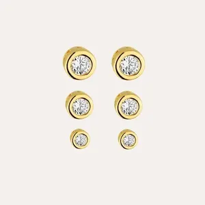 Brincos Femininos Milliá Trio de Ponto de Luz Folheado a Ouro 18k Metal 0,3cm 0,6cm 0,8cm Dourado Brincos Femininos Milliá Trio Ponto de Luz Folheado a Ouro 18k Metal em Tamanhos Variados Dourado