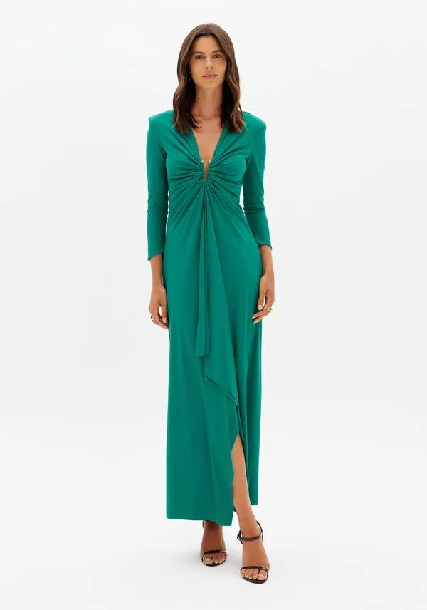 Vestido Super Midi Mangas Médias Verde M