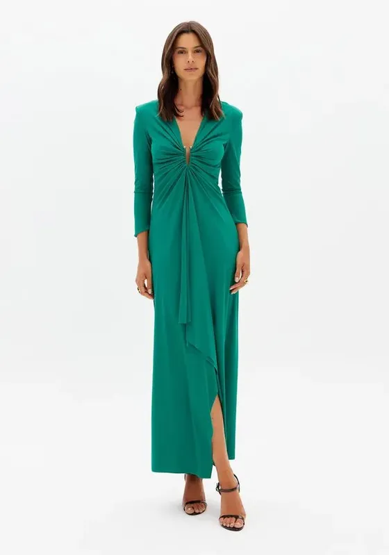 Vestido Super Midi Mangas Médias Verde M