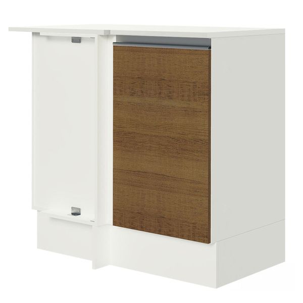 Balcão de Canto Madesa Smart 100% MDF com Tampo 1 Porta Branco/Rustic Cor:Branco/Rustic