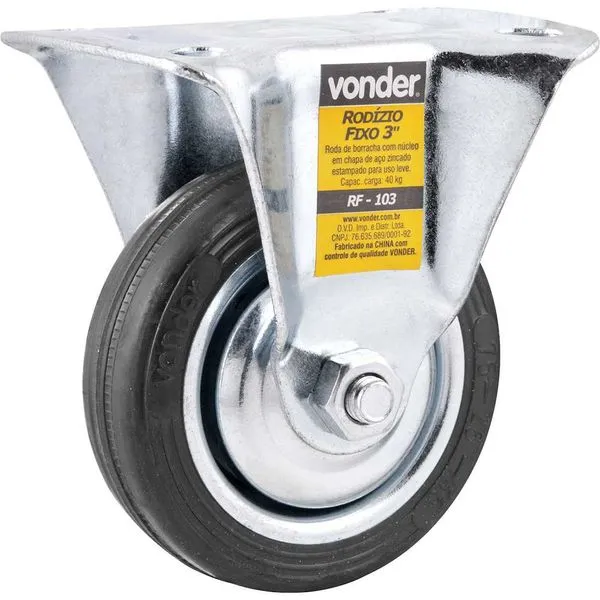 Rodízio Fixo Leve de Borracha 3" 40kg - VONDER