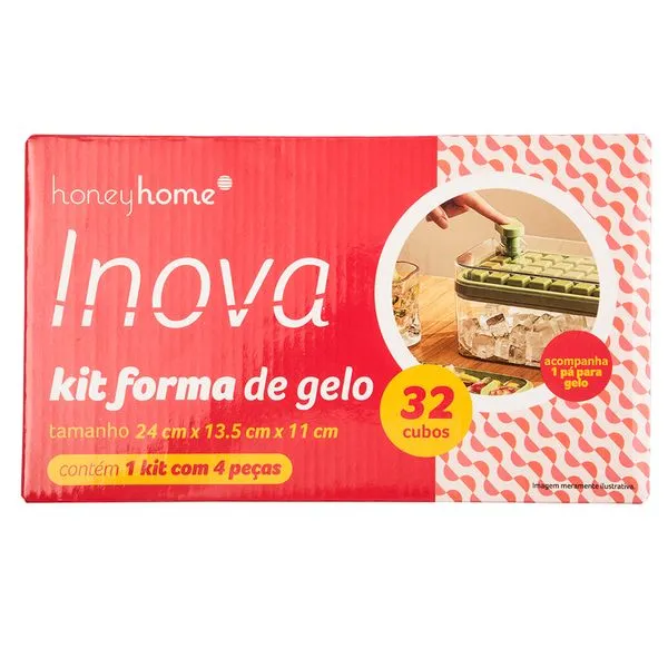 Armazenador Forma de Gelo 32 Compartimentos com Tampa e Colher 21x11x13,5cm LM4044INO - honeyhome