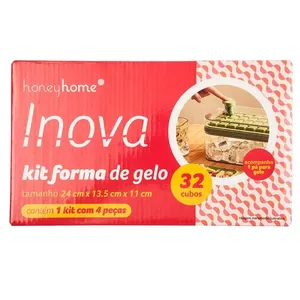 Armazenador Forma de Gelo 32 Compartimentos com Tampa e Colher 21x11x13,5cm LM4044INO - honeyhome