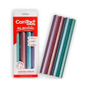 Plástico Adesivo Contact Liso Color Gliter na Medida com 4 Rolos 30cmx1m