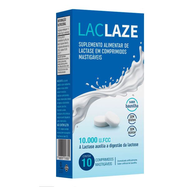 Suplemento Alimentar Laclaze 10.000 U.FCC Sabor Baunilha 10 Comprimidos Mastigáveis