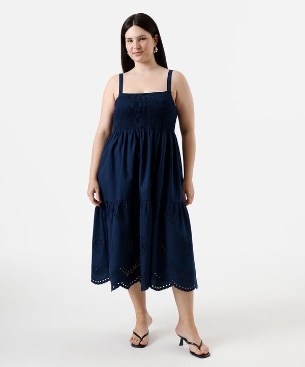 vestido midi feminino com recortes plus size azul GG2