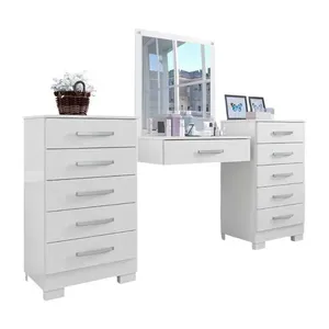 Conjunto Para Quarto De Cômodas E Penteadeira Pétala Branco