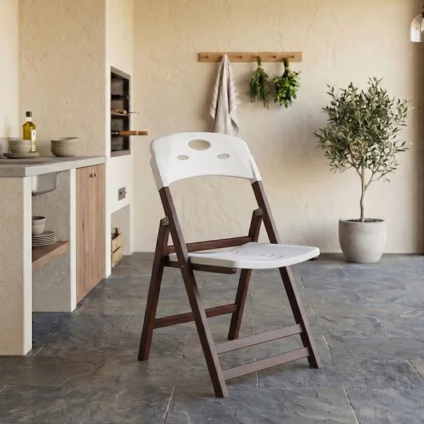 Cadeira Dobrável Elegance Imbuia Estrutura Resistente Assento em Polipropileno para Varanda Branco Mais Madeira Cadeira Dobrável Elegance Imbuia Estrutura Resistente Assento Estofado Branco Mais Madeira