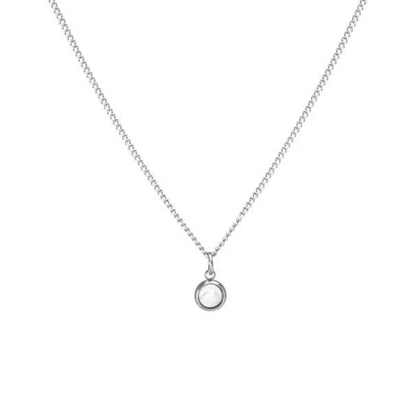 Colar Star White de Aço e Pedra Natural Jaspe Branca Prata Único