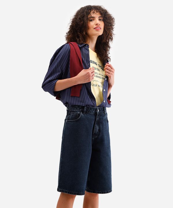 bermuda jorts feminina jeans cintura média azul 42
