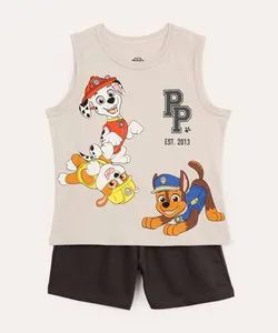 conjunto infantil curto patrulha canina bege 1