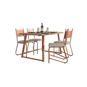 Conjunto de Mesa de Jantar 4 Cadeiras Fabone Atlanta Aço Carbono Estofadas Corano Retangular 136x80 Cobre